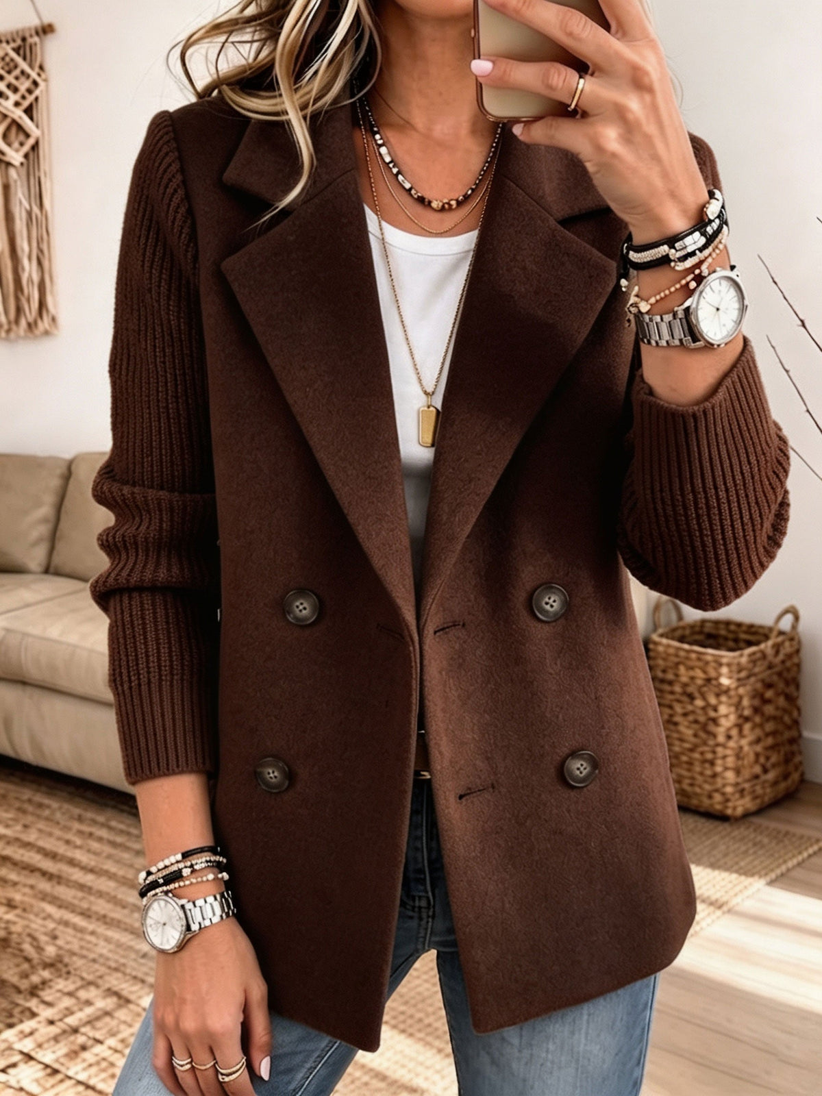 🤲LAST DAY SAVE 49% ⏰✨ Cozy Knit-Sleeve Blazer – Chic, Warm & Effortless