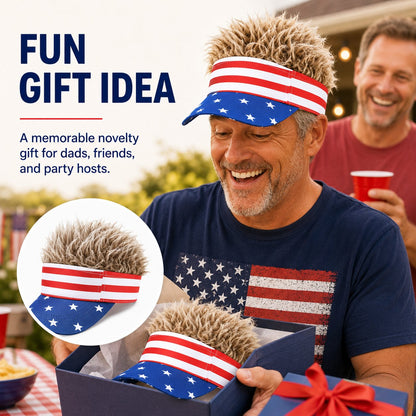 Patriotic Fake Hair Visor Hat for Men Women