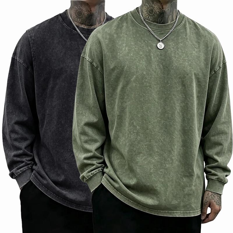 Men's Oversized Washed Distressed Cotton Crewneck Sweatshirt