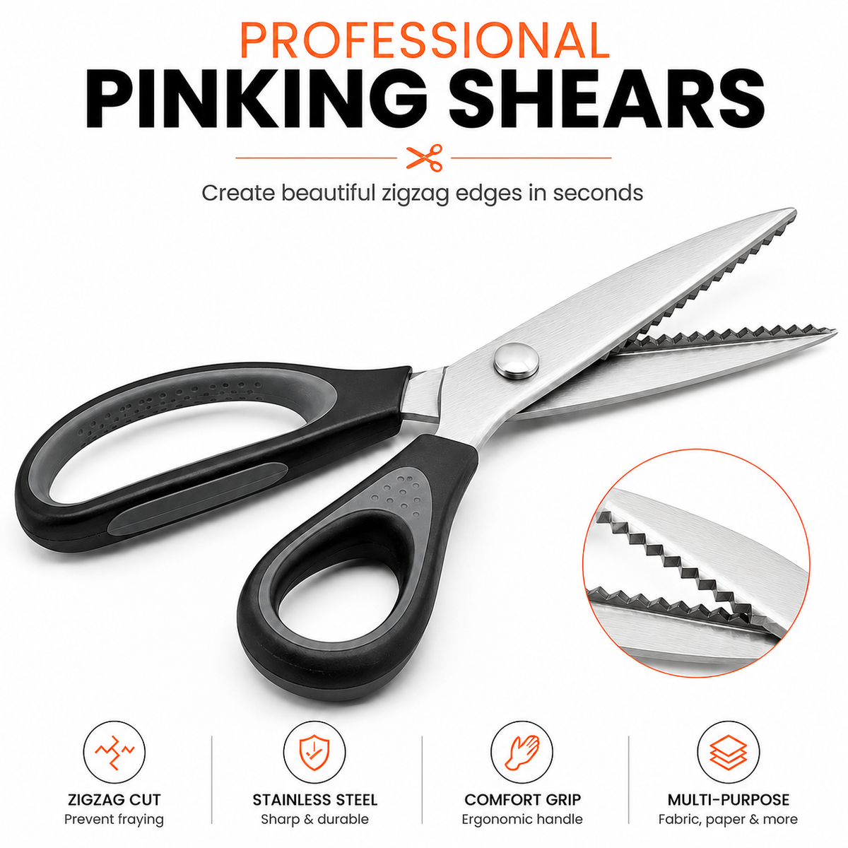 Professional Pinking Shears – Sharp Serrated Fabric Scissors for Clean Zigzag Edges