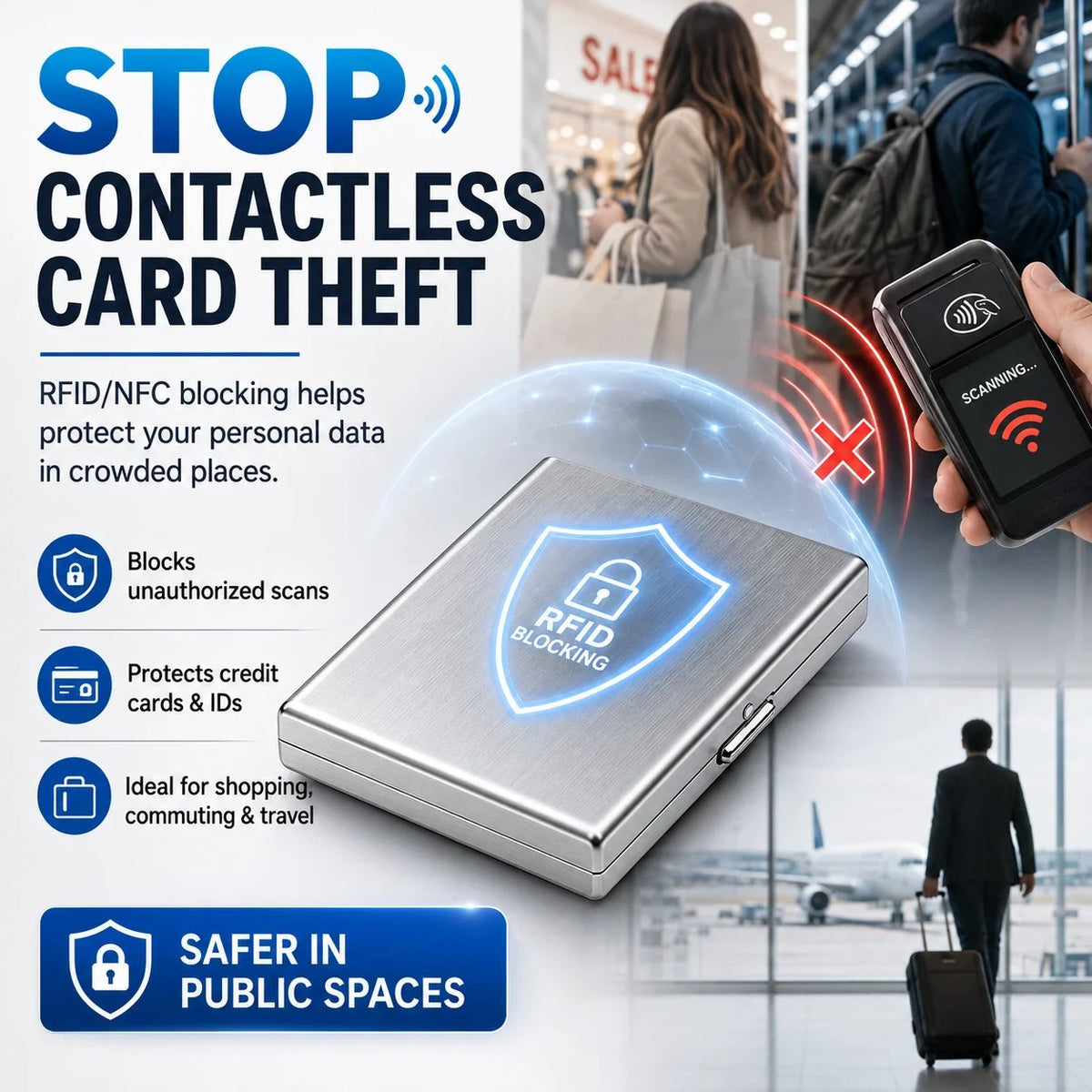 Ultra‐Slim RFID‐Blocking Stainless Steel Card Holder 🛡️ | Secure Pocket Card Case for Travel & Everyday Carry