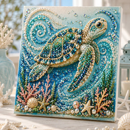 🌊🐚 Premium 3D Pearl Ocean Wall Art Kit | Luxury Flocked Canvas with Scratch-Resistant Non-Fading Pearl Beads DIY Coastal Decor – Buy 2 Free Shipping 📦✨