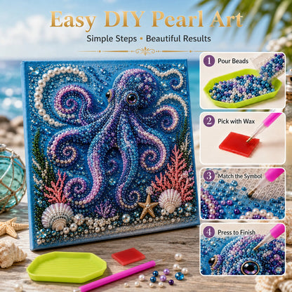 🌊🐚 Premium 3D Pearl Ocean Wall Art Kit | Luxury Flocked Canvas with Scratch-Resistant Non-Fading Pearl Beads DIY Coastal Decor – Buy 2 Free Shipping 📦✨