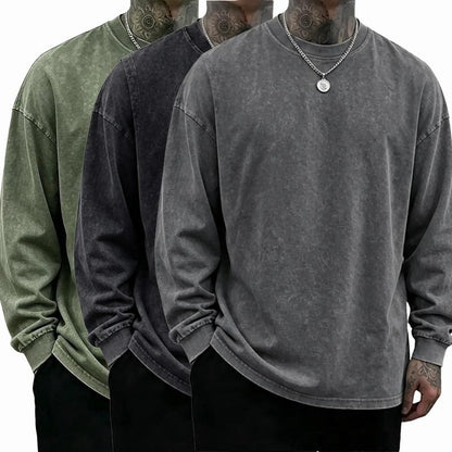 Men's Oversized Washed Distressed Cotton Crewneck Sweatshirt
