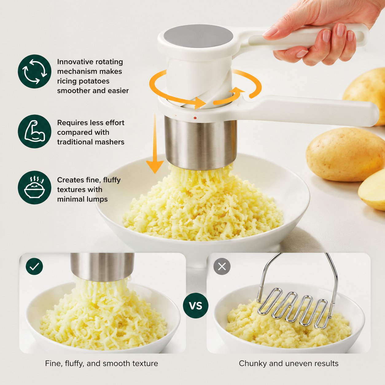 💖Hot 50% OFF🌹🥔 Potato Ricer Masher – Twist-Action Stainless Steel Vegetable Puree Tool