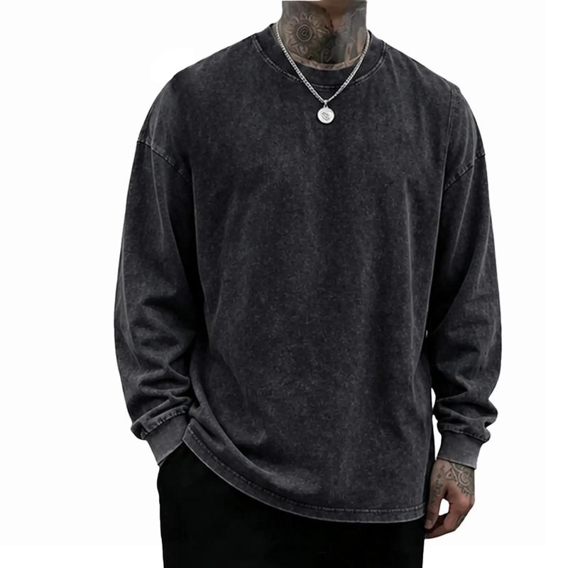 Men's Oversized Washed Distressed Cotton Crewneck Sweatshirt