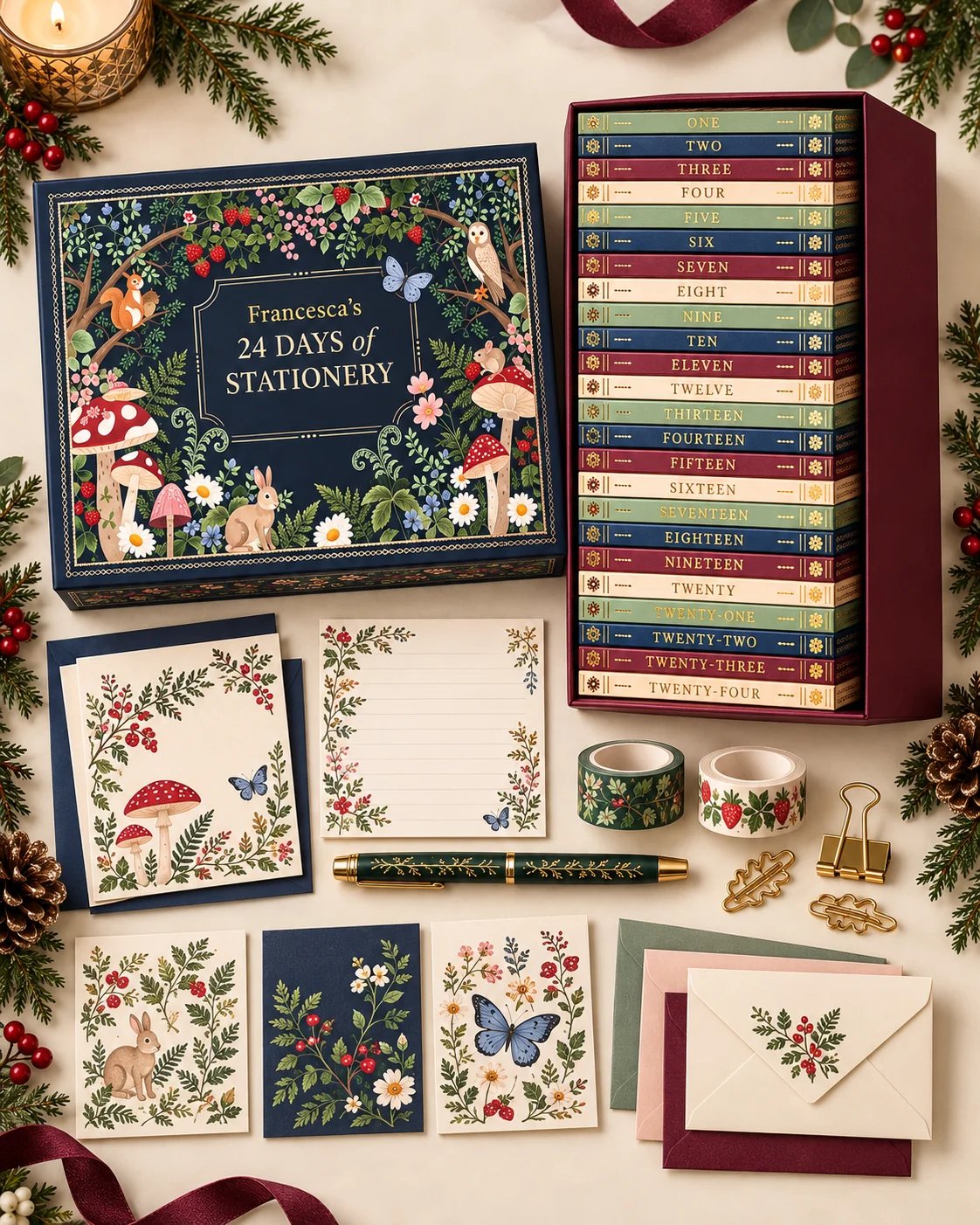 🎄 2026 Botanical 24 Days Stationery Advent Calendar Book Box with Daily Surprises ✍️