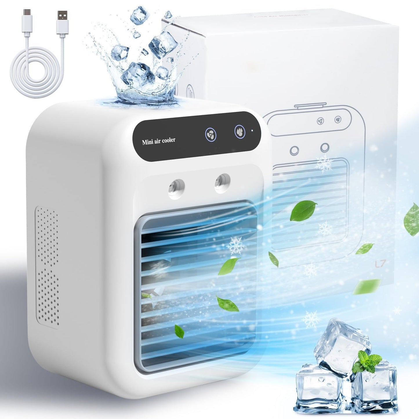 Portable USB Mini Air Conditioner Fan, Desktop Cooling Mist Humidifier