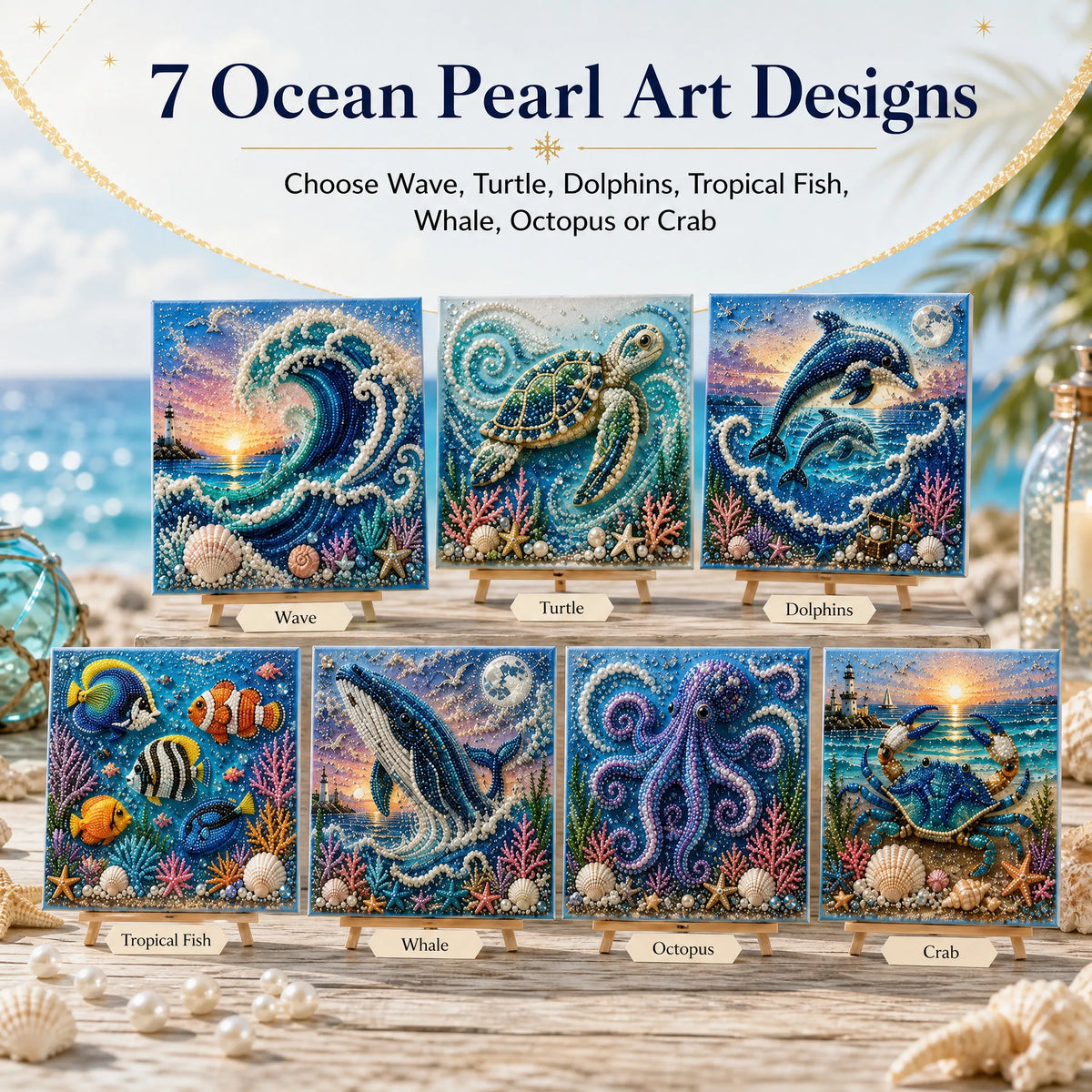 🌊🐚 Premium 3D Pearl Ocean Wall Art Kit | Luxury Flocked Canvas with Scratch-Resistant Non-Fading Pearl Beads DIY Coastal Decor – Buy 2 Free Shipping 📦✨