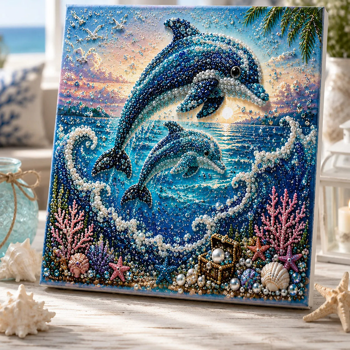 🌊🐚 Premium 3D Pearl Ocean Wall Art Kit | Luxury Flocked Canvas with Scratch-Resistant Non-Fading Pearl Beads DIY Coastal Decor – Buy 2 Free Shipping 📦✨