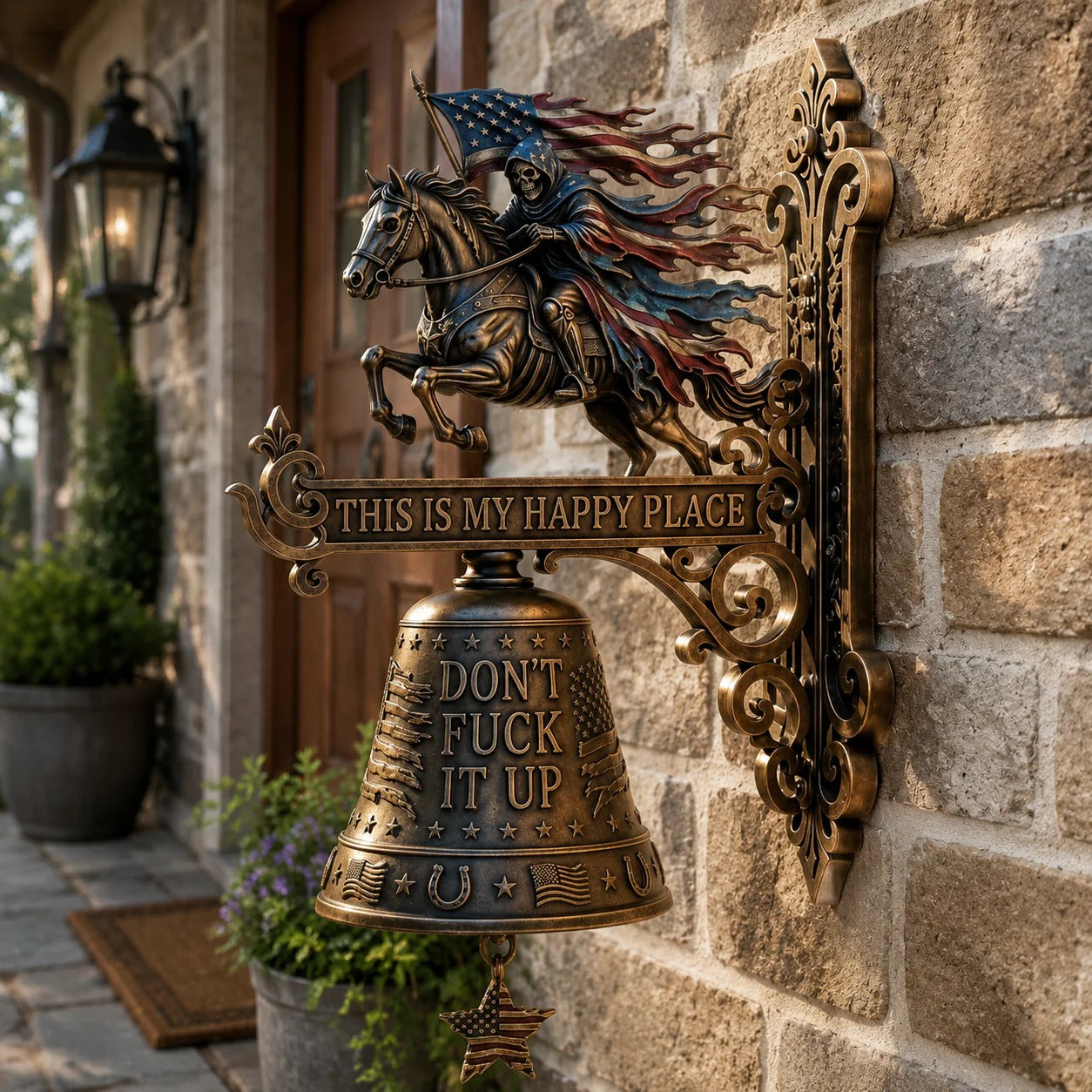 🏍️ Skull Rider Bell – “This Is My Happy Place” Wall Bell