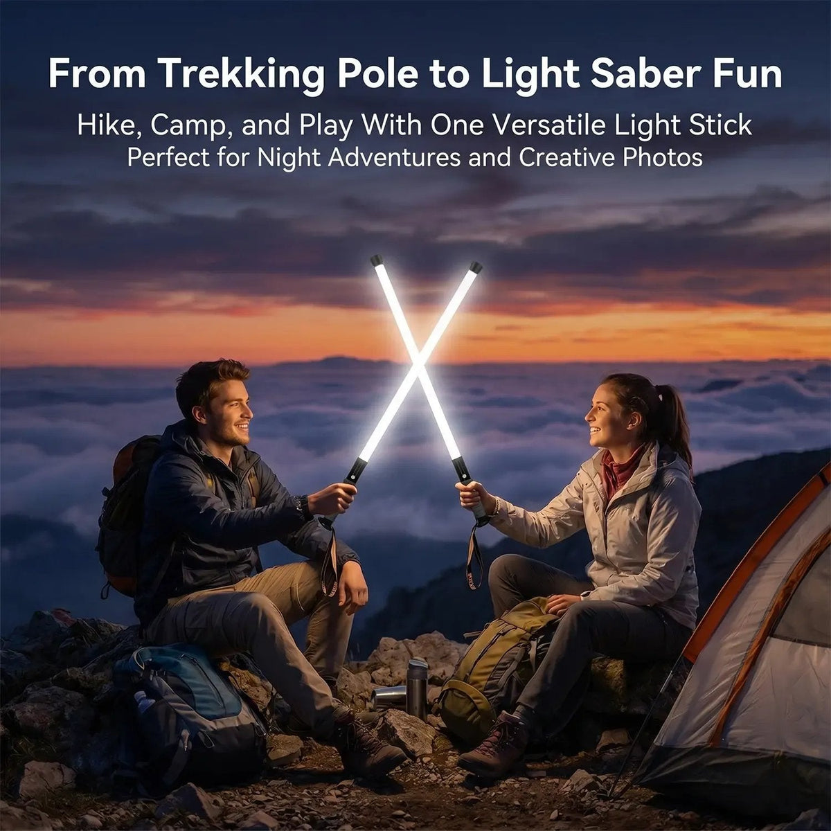 ⚔️Laser Saber Style Trekking Poles – LED Light Hiking Sticks, Waterproof Aluminum Walking Sticks for Night Hiking, Camping & Emergency Survival Gear, Gift for Him