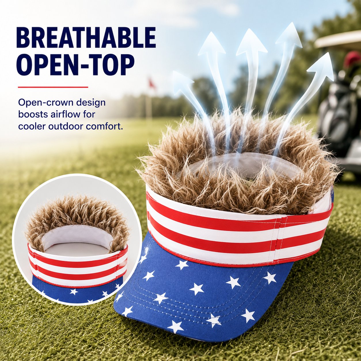 Patriotic Fake Hair Visor Hat for Men Women