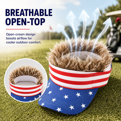 Patriotic Fake Hair Visor Hat for Men Women