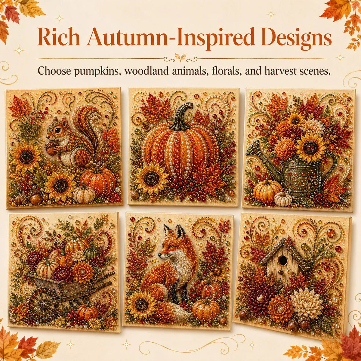 🍂🦊 Premium 3D Pearl Autumn Wall Art Kit | Luxury Fall Canvas with Scratch-Resistant Non-Fading Pearl Beads DIY Seasonal Decor ✨