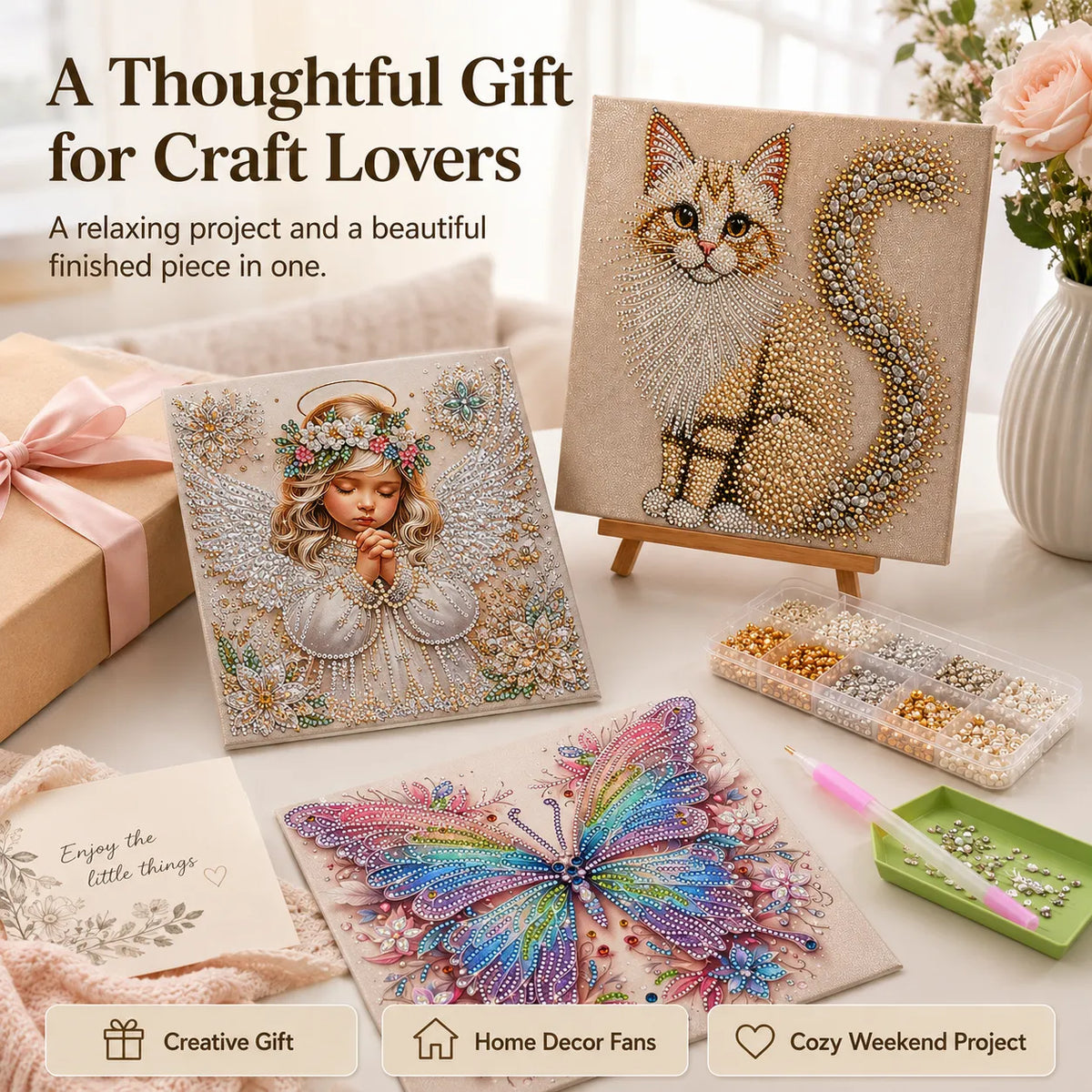 👼✨ Premium Crystal Diamond Wall Art Kit | Luxury Canvas with Scratch-Resistant Non-Fading Diamond Beads DIY Angel-Inspired Decor ✨
