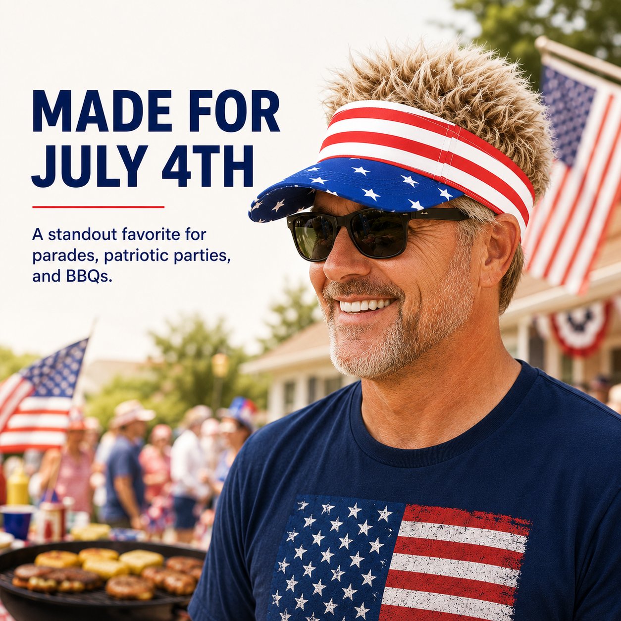 Patriotic Fake Hair Visor Hat for Men Women