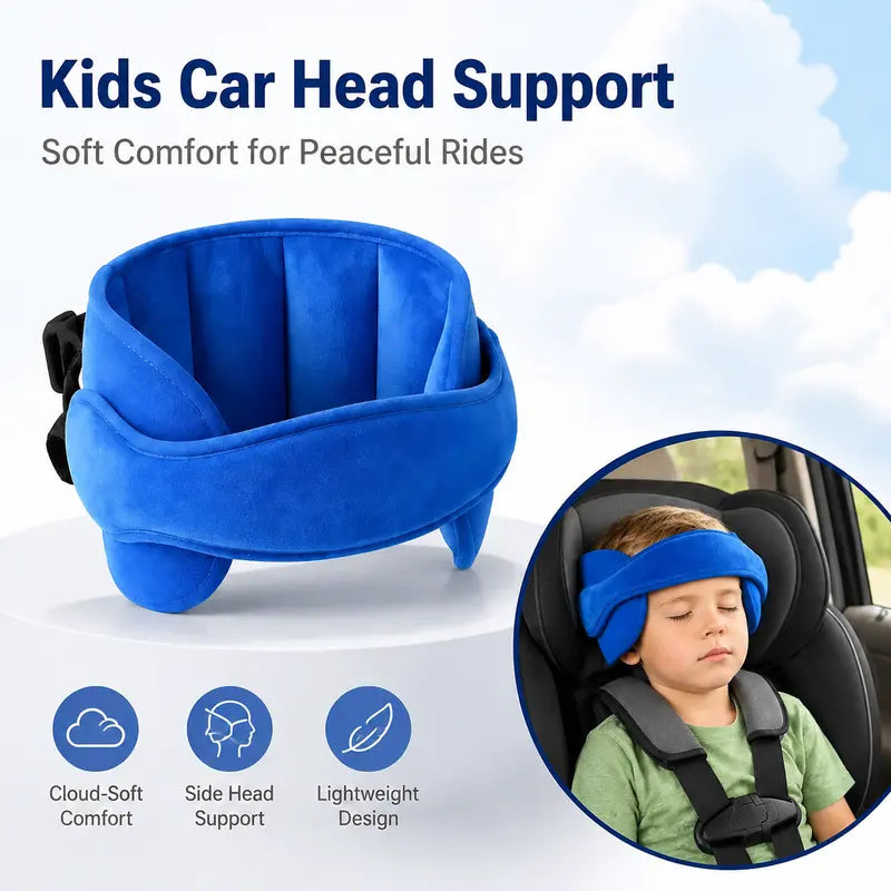 Kids Car Seat Head Support Strap, Soft Plush Adjustable Nap Support Band with Padded Side Cushions