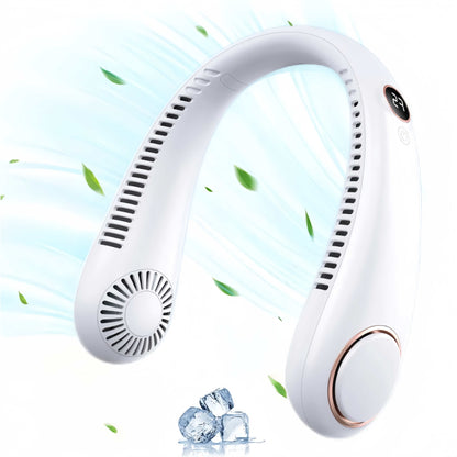 Hands-Free Bladeless Wearable Personal Fan with LED Display, Rechargeable Battery Operated Cooling Fan for Outdoor Travel, Sports, Home, Office