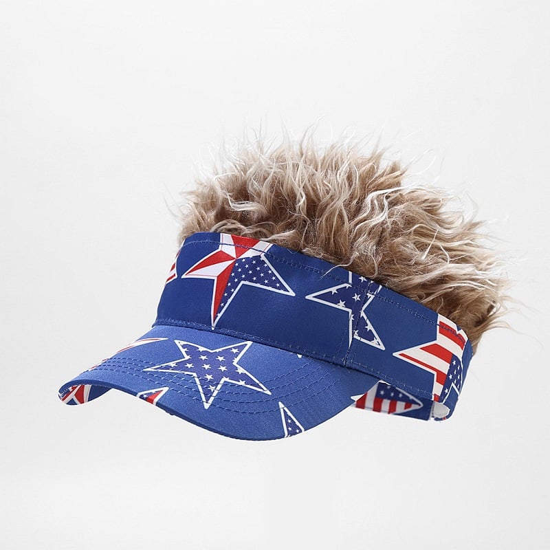 Patriotic Fake Hair Visor Hat for Men Women