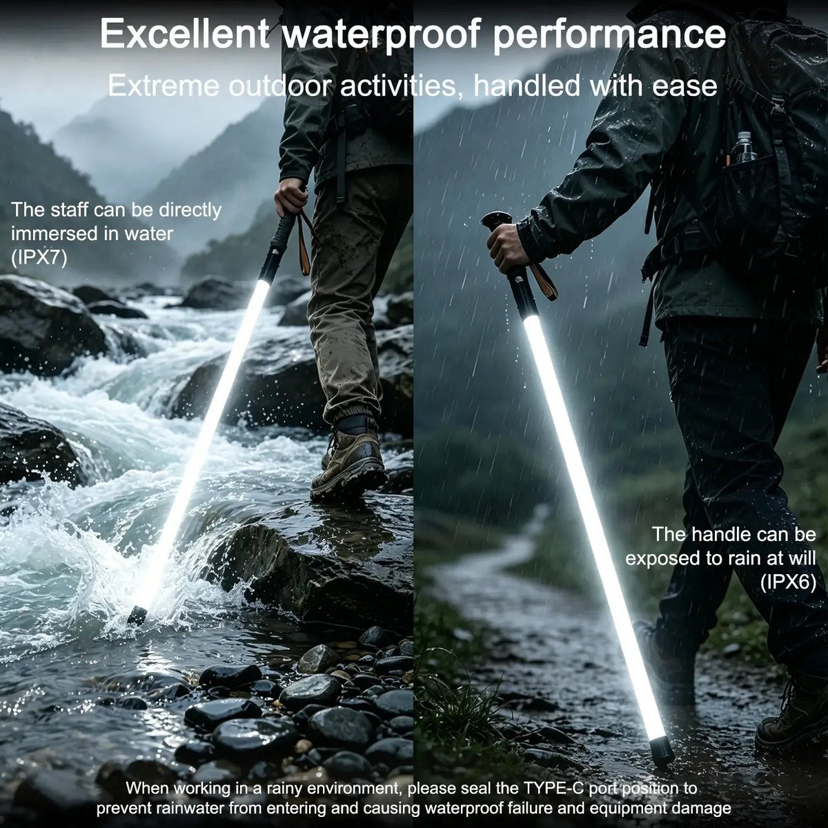⚔️Laser Saber Style Trekking Poles – LED Light Hiking Sticks, Waterproof Aluminum Walking Sticks for Night Hiking, Camping & Emergency Survival Gear, Gift for Him