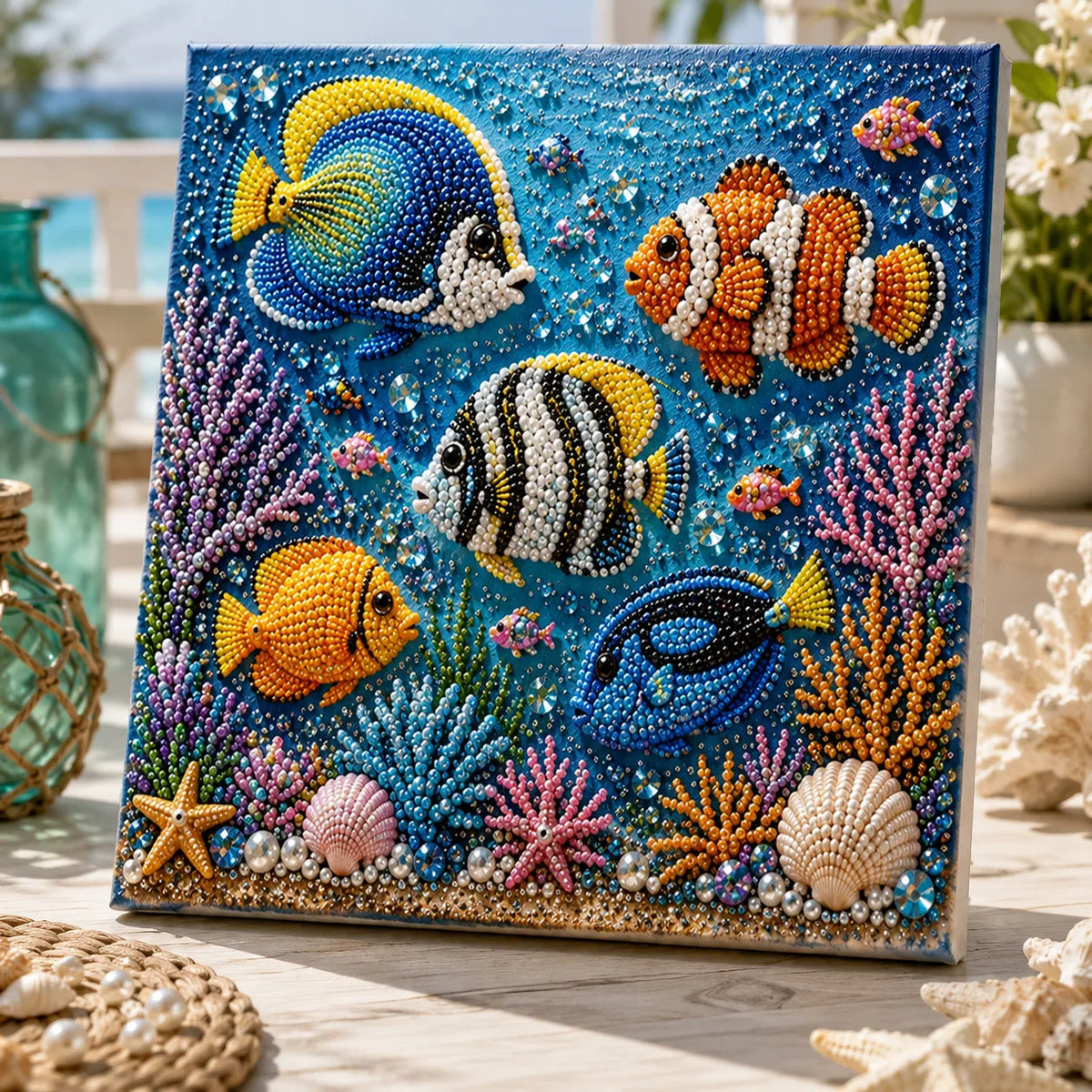 🌊🐚 Premium 3D Pearl Ocean Wall Art Kit | Luxury Flocked Canvas with Scratch-Resistant Non-Fading Pearl Beads DIY Coastal Decor – Buy 2 Free Shipping 📦✨