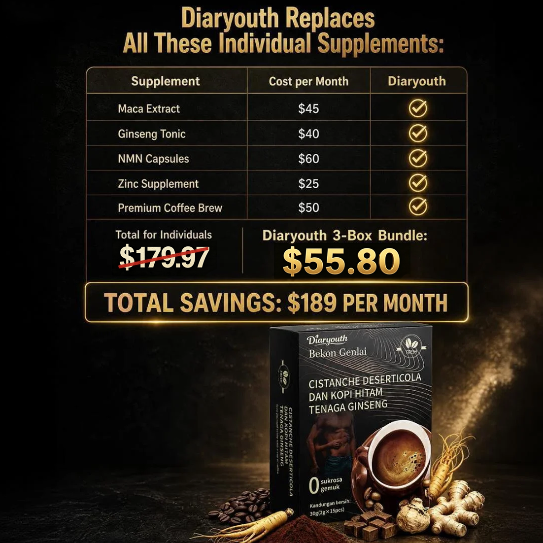 Diaryouth® Maca Coffee 3-Box Bundle Men's Energy & Performance Support|100% Natural&FDA&GMP&HALAL