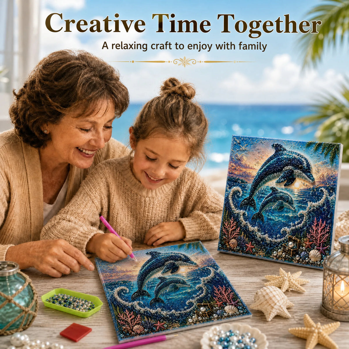 🌊🐚 Premium 3D Pearl Ocean Wall Art Kit | Luxury Flocked Canvas with Scratch-Resistant Non-Fading Pearl Beads DIY Coastal Decor – Buy 2 Free Shipping 📦✨
