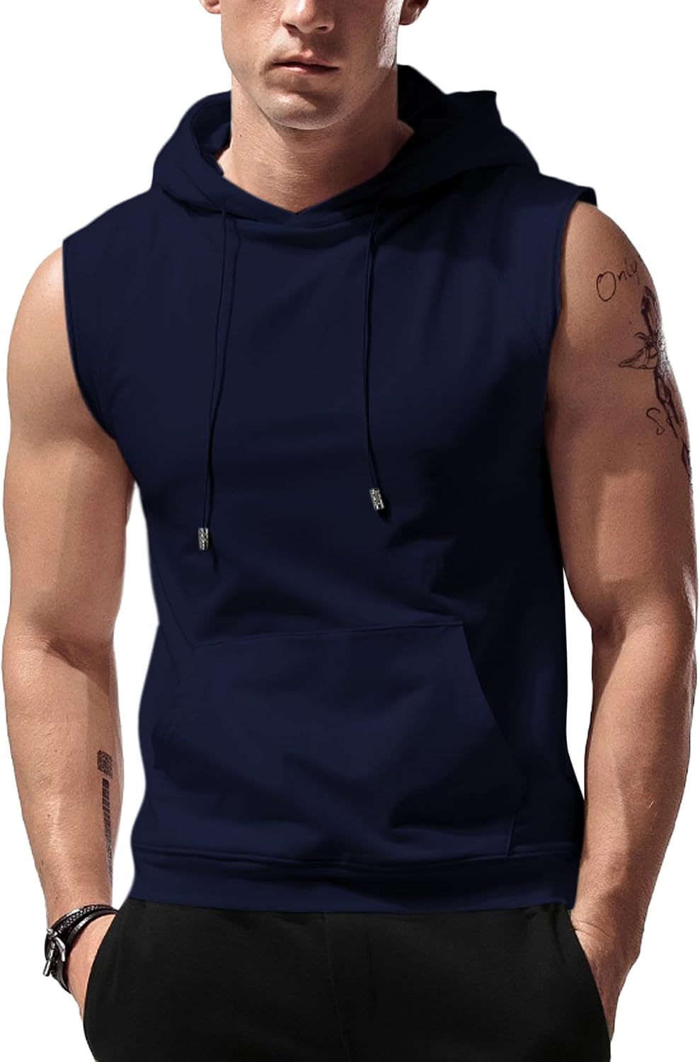 Men’s Sleeveless Workout Hoodie Tank Top – Gym Bodybuilding Cut Off Hoodie