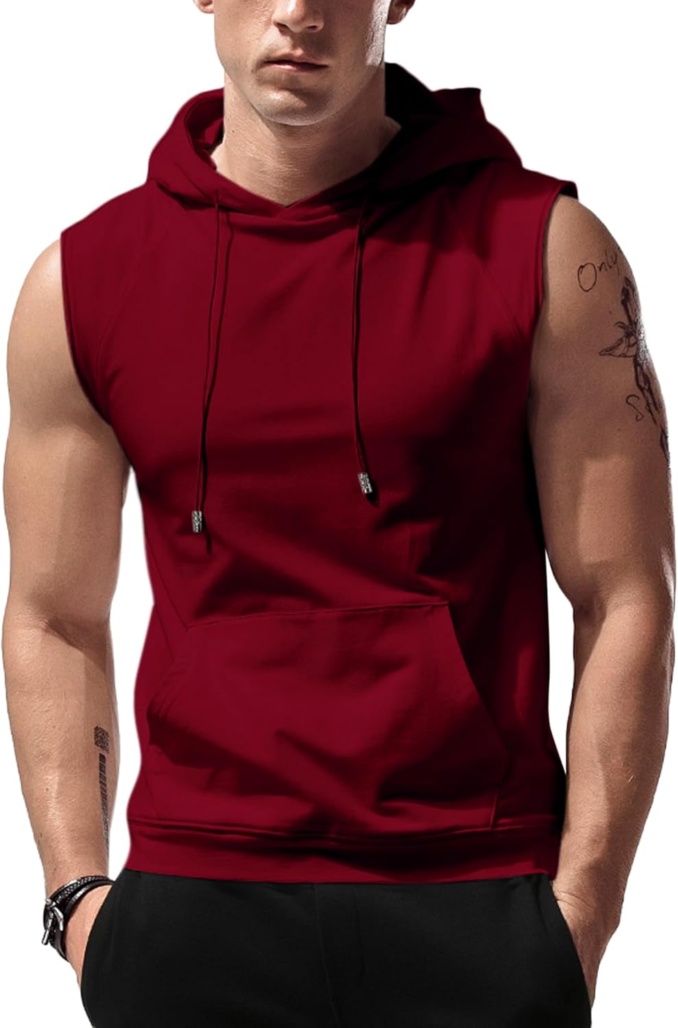 Men’s Sleeveless Workout Hoodie Tank Top – Gym Bodybuilding Cut Off Hoodie