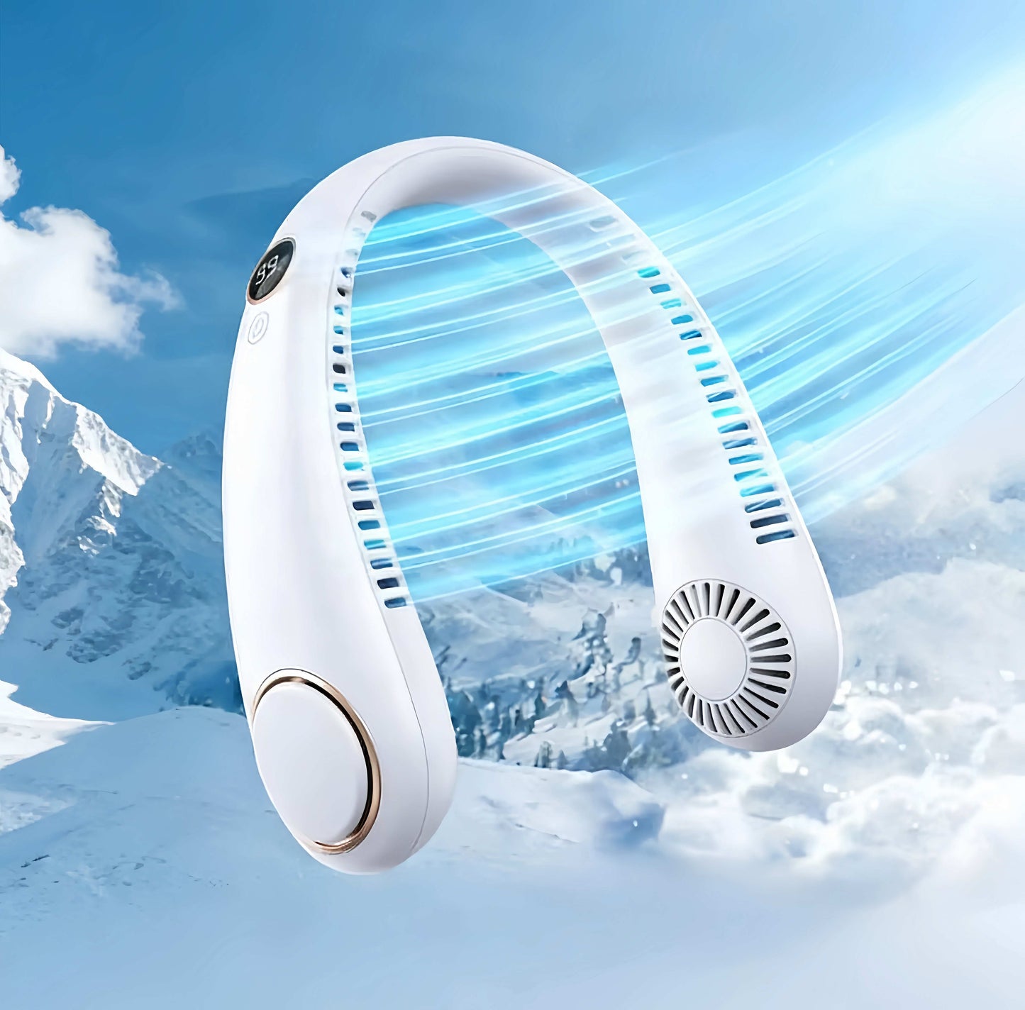 Hands-Free Bladeless Wearable Personal Fan with LED Display, Rechargeable Battery Operated Cooling Fan for Outdoor Travel, Sports, Home, Office