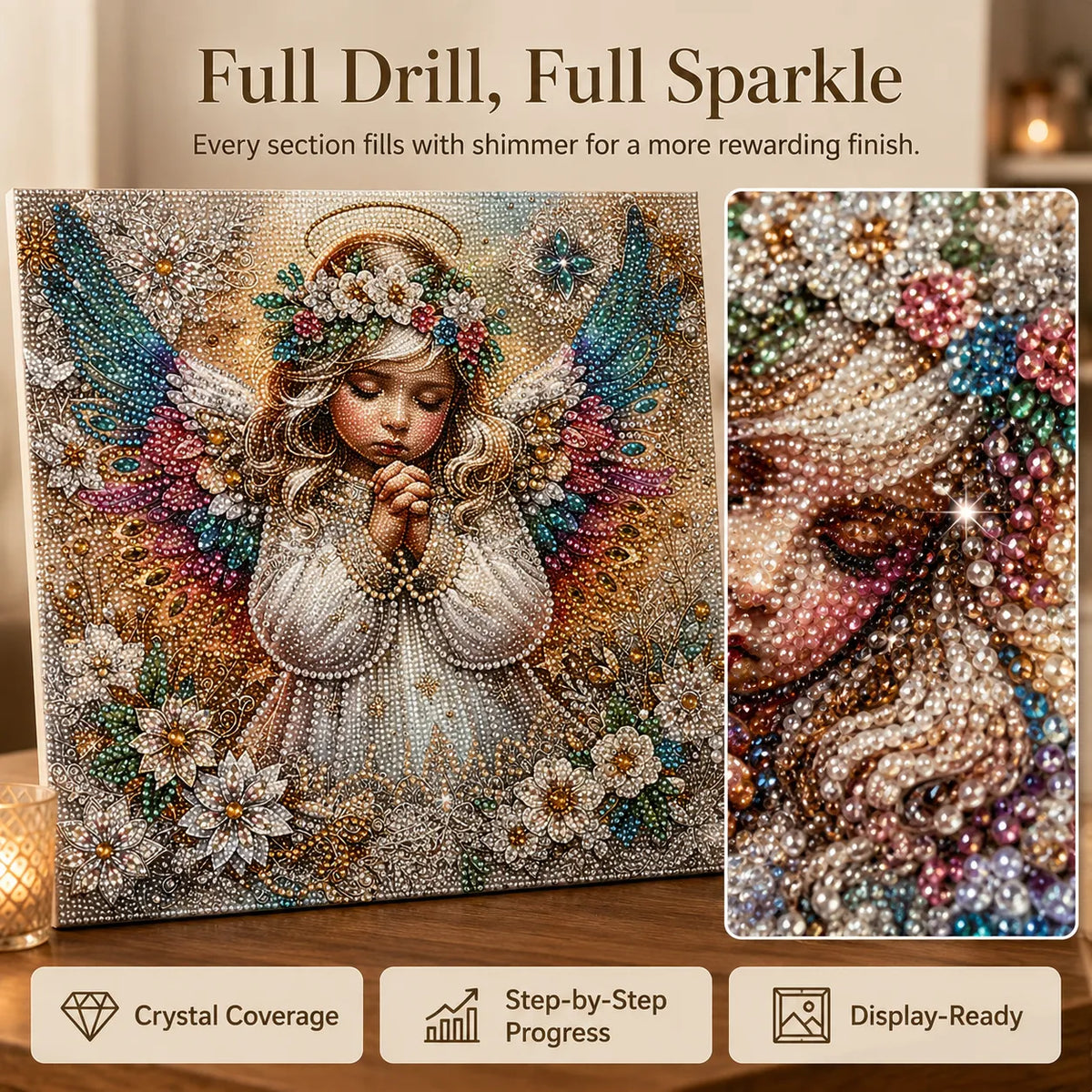 👼✨ Premium Crystal Diamond Wall Art Kit | Luxury Canvas with Scratch-Resistant Non-Fading Diamond Beads DIY Angel-Inspired Decor ✨