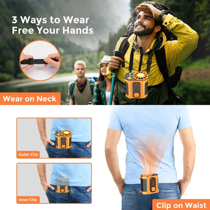 Portable Waist Clip Fan with LED Light - 5000 mAh Battery