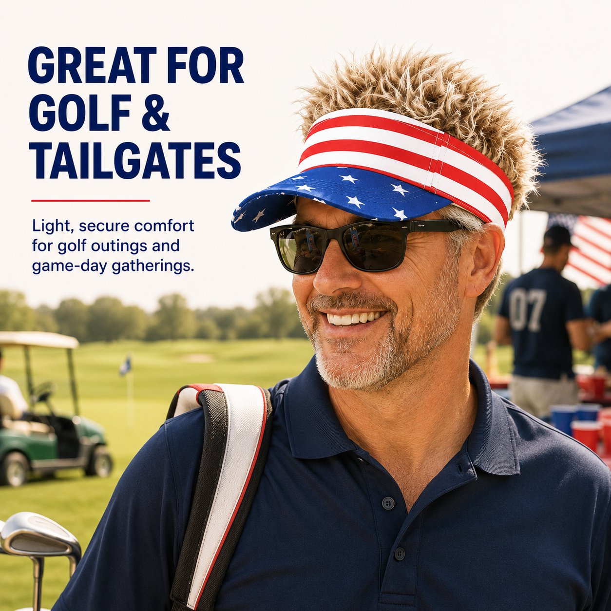 Patriotic Fake Hair Visor Hat for Men Women
