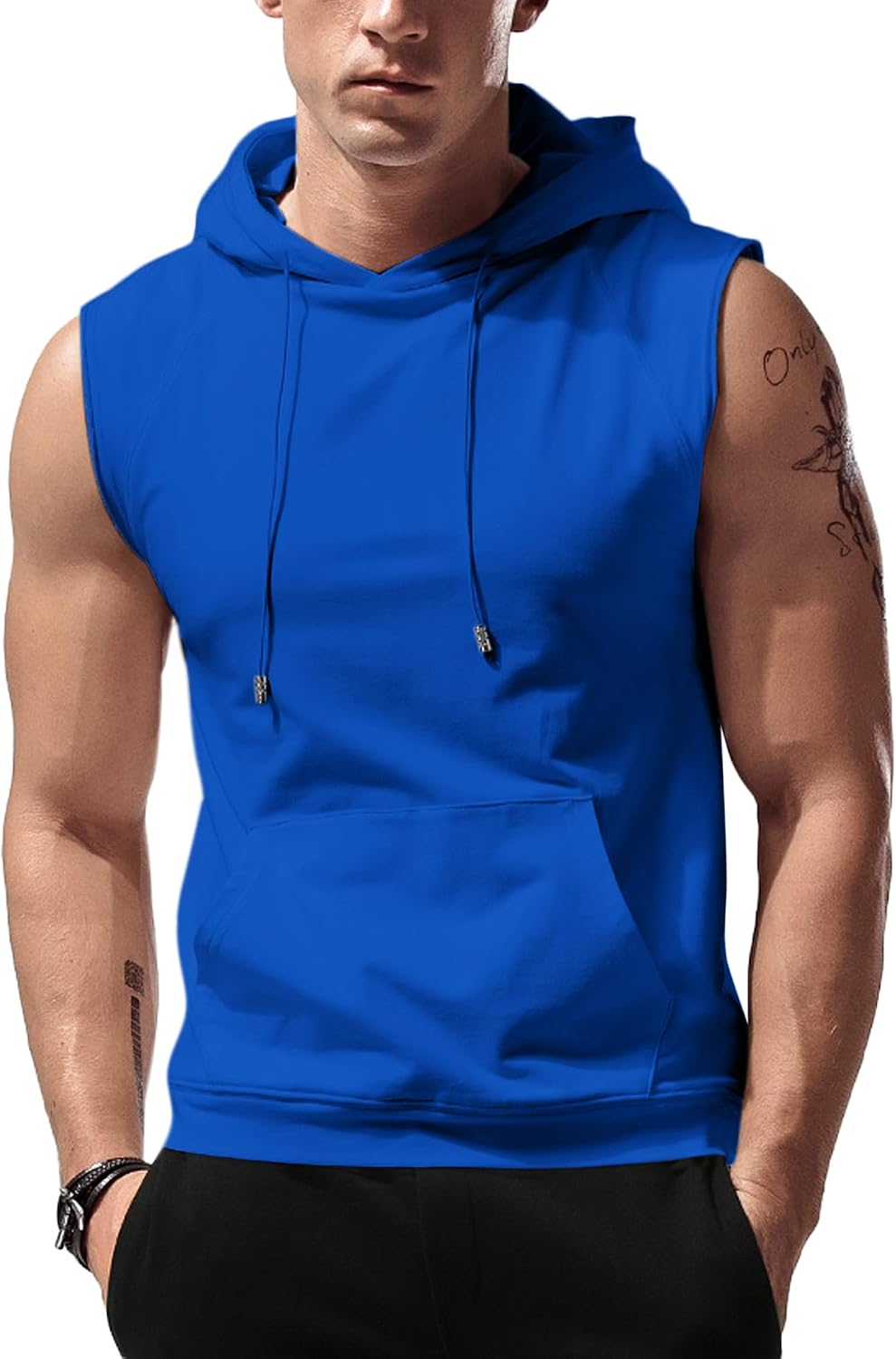 Men’s Sleeveless Workout Hoodie Tank Top – Gym Bodybuilding Cut Off Hoodie