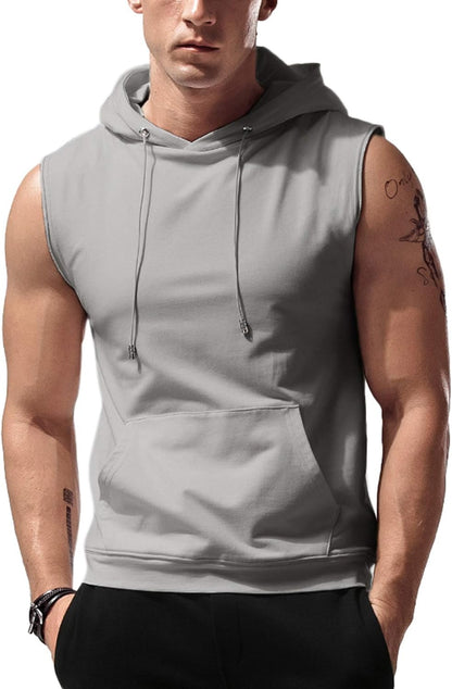 Men’s Sleeveless Workout Hoodie Tank Top – Gym Bodybuilding Cut Off Hoodie