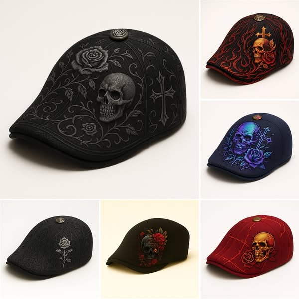 🔥Last Day 50% OFF 💀Handcrafted Skull & Thorn Flat Cap