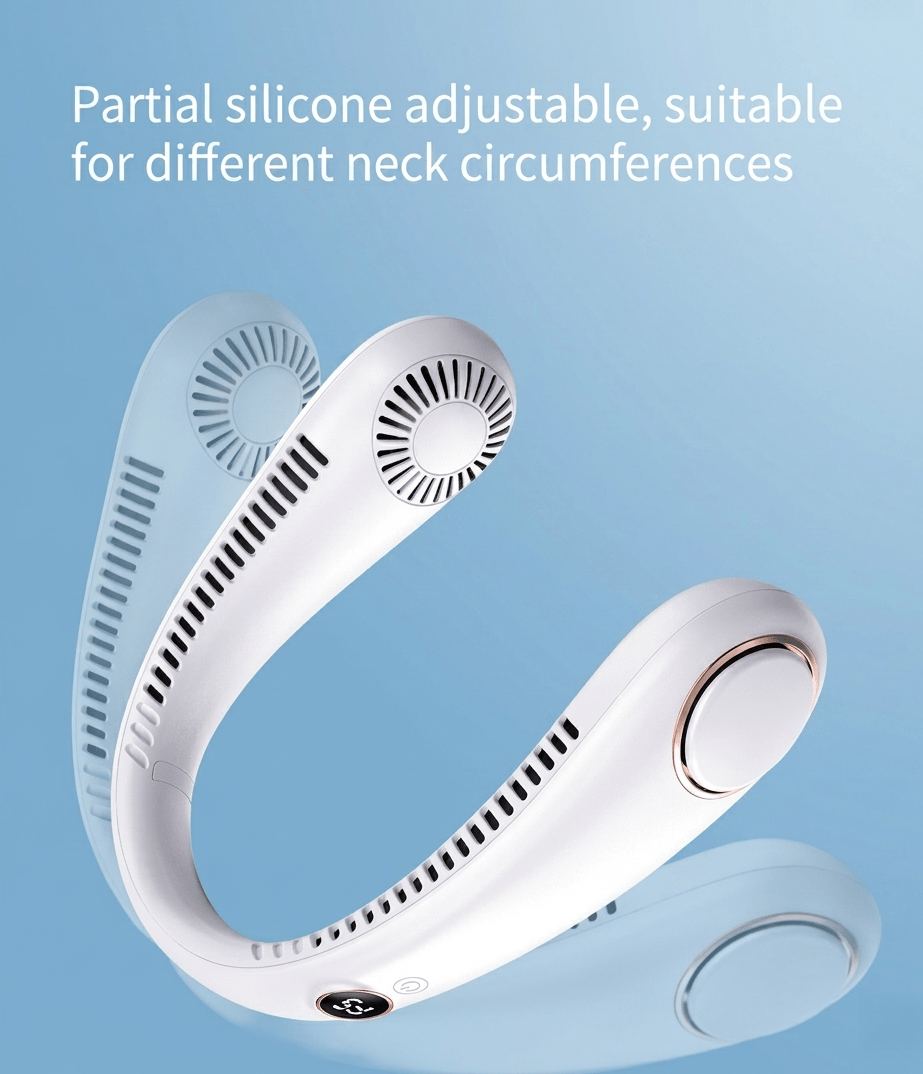 Hands-Free Bladeless Wearable Personal Fan with LED Display, Rechargeable Battery Operated Cooling Fan for Outdoor Travel, Sports, Home, Office