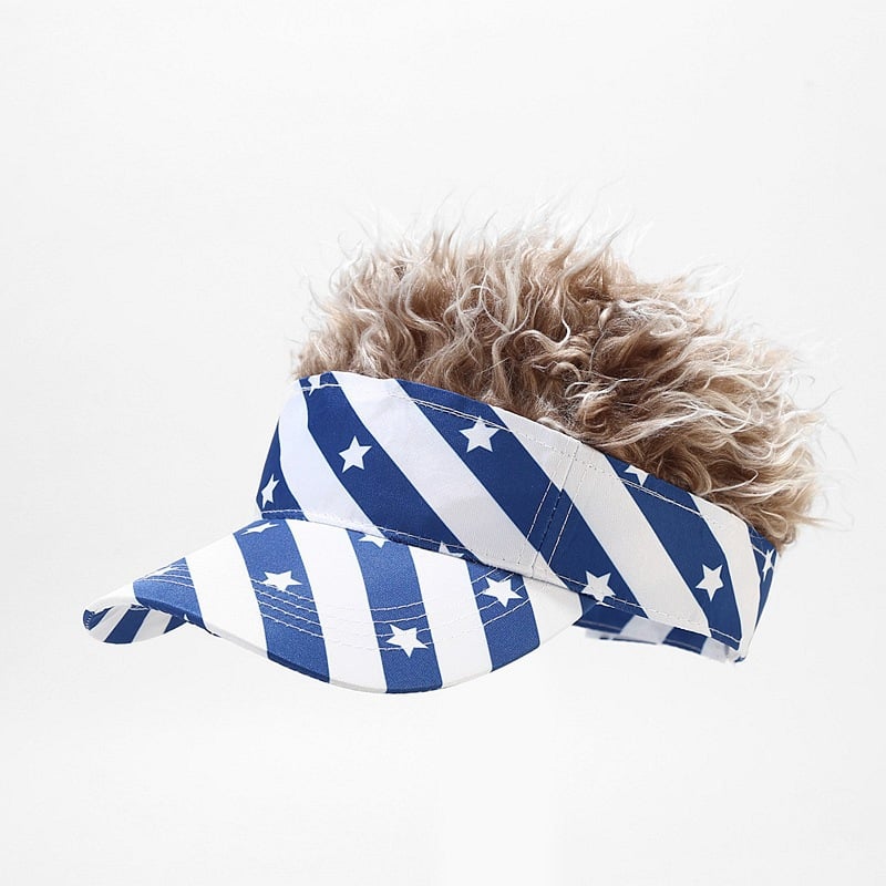 Patriotic Fake Hair Visor Hat for Men Women