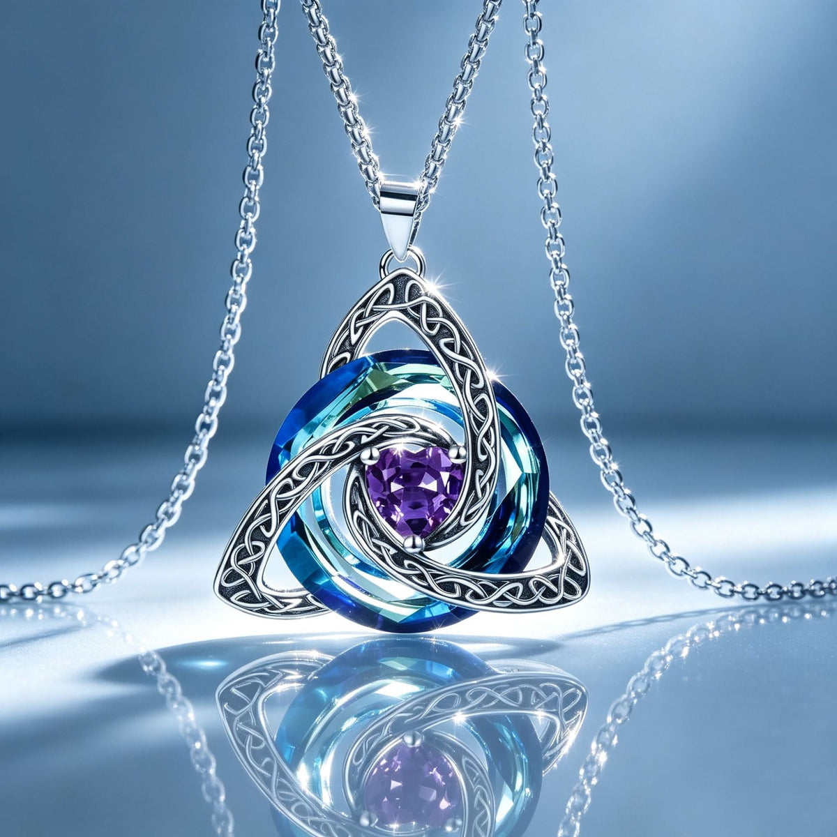 💎🔮 Necklace with Celtic Trinity knot and birthstone