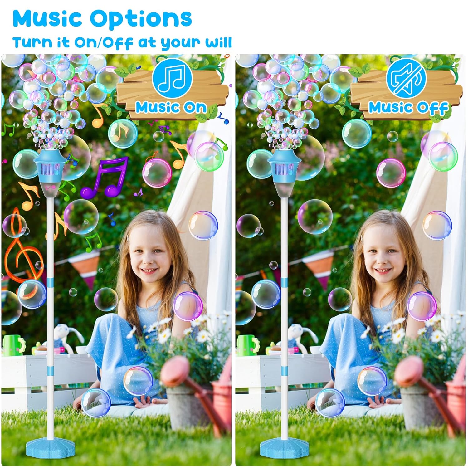 🔥Hot Sale 50% OFF🔥  Standing Bubble Machines with Colorful Lights & Music Kids Bubble Maker