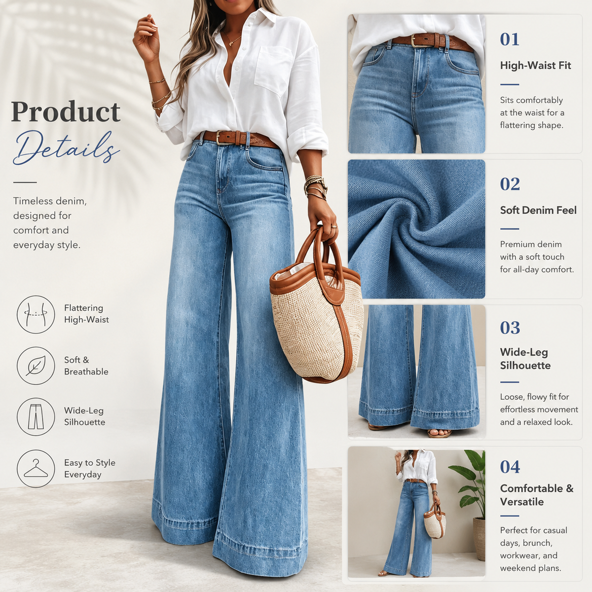 Women's High-Waist Relaxed Wide-Leg Jeans | Stretch Comfort Fit
