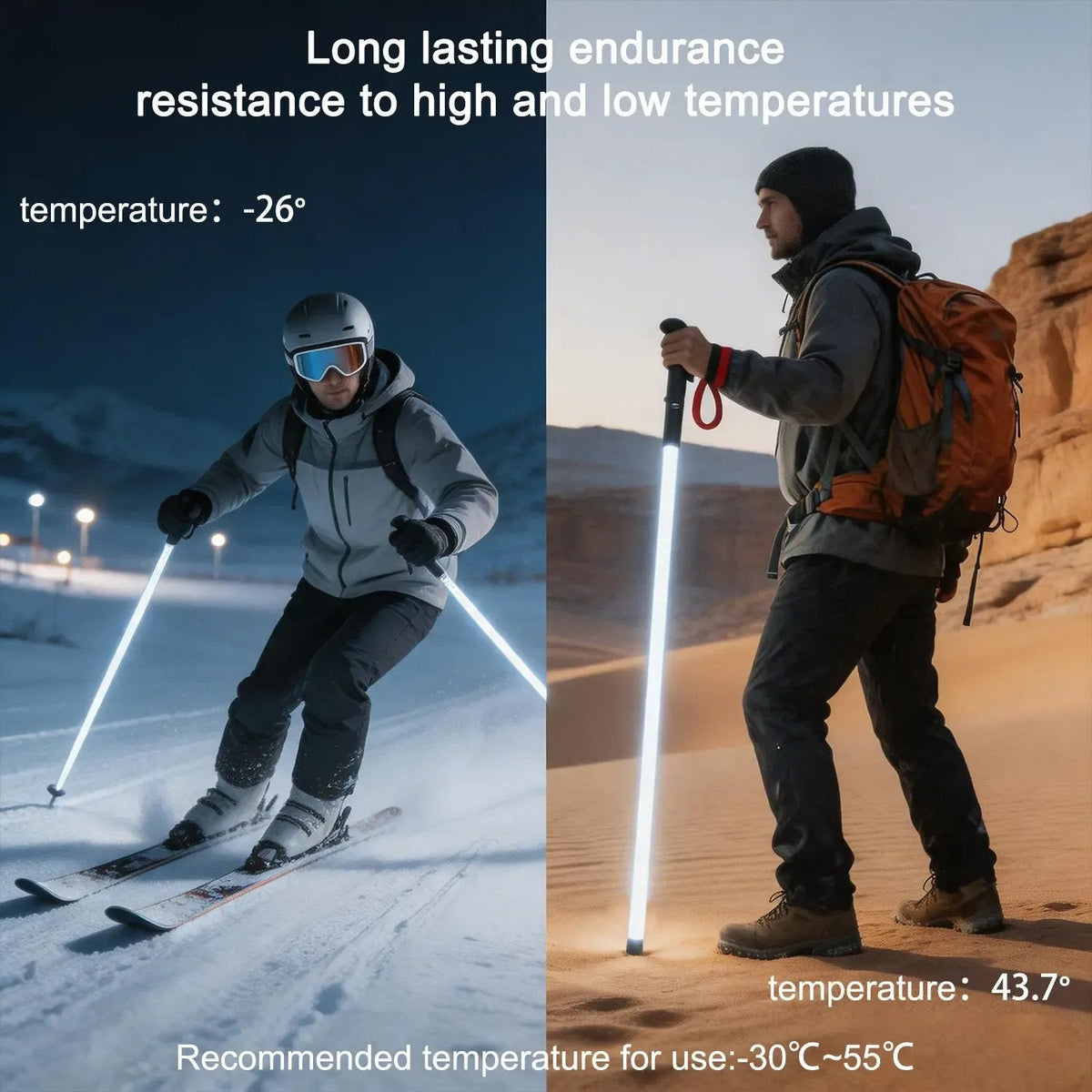 ⚔️Laser Saber Style Trekking Poles – LED Light Hiking Sticks, Waterproof Aluminum Walking Sticks for Night Hiking, Camping & Emergency Survival Gear, Gift for Him