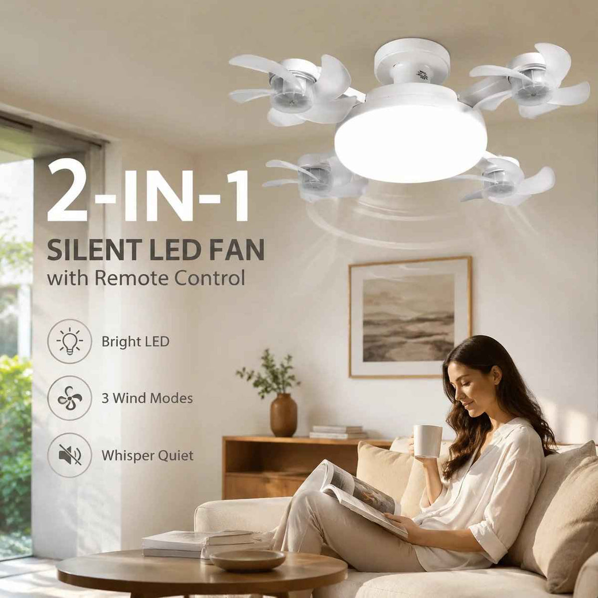 ✨ 2-in-1 LED Ceiling Fan with Remote – Quiet Cooling & Modern Lighting