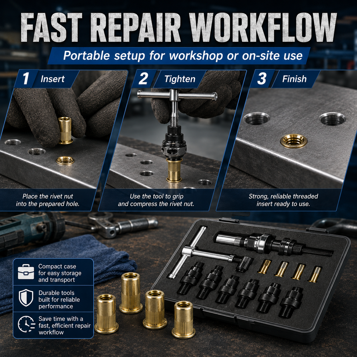 🔥 Carbon steel rivet nut set (including M3–M8 sizes)