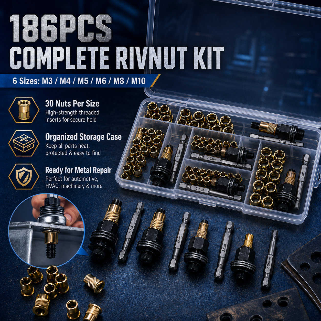 🔥 Carbon steel rivet nut set (including M3–M8 sizes)