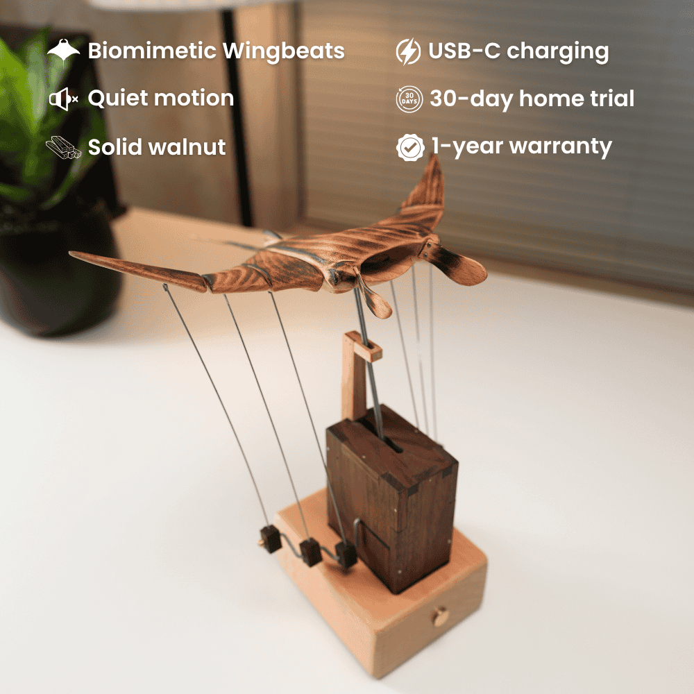 Handcrafted Wooden Manta Ray Automaton