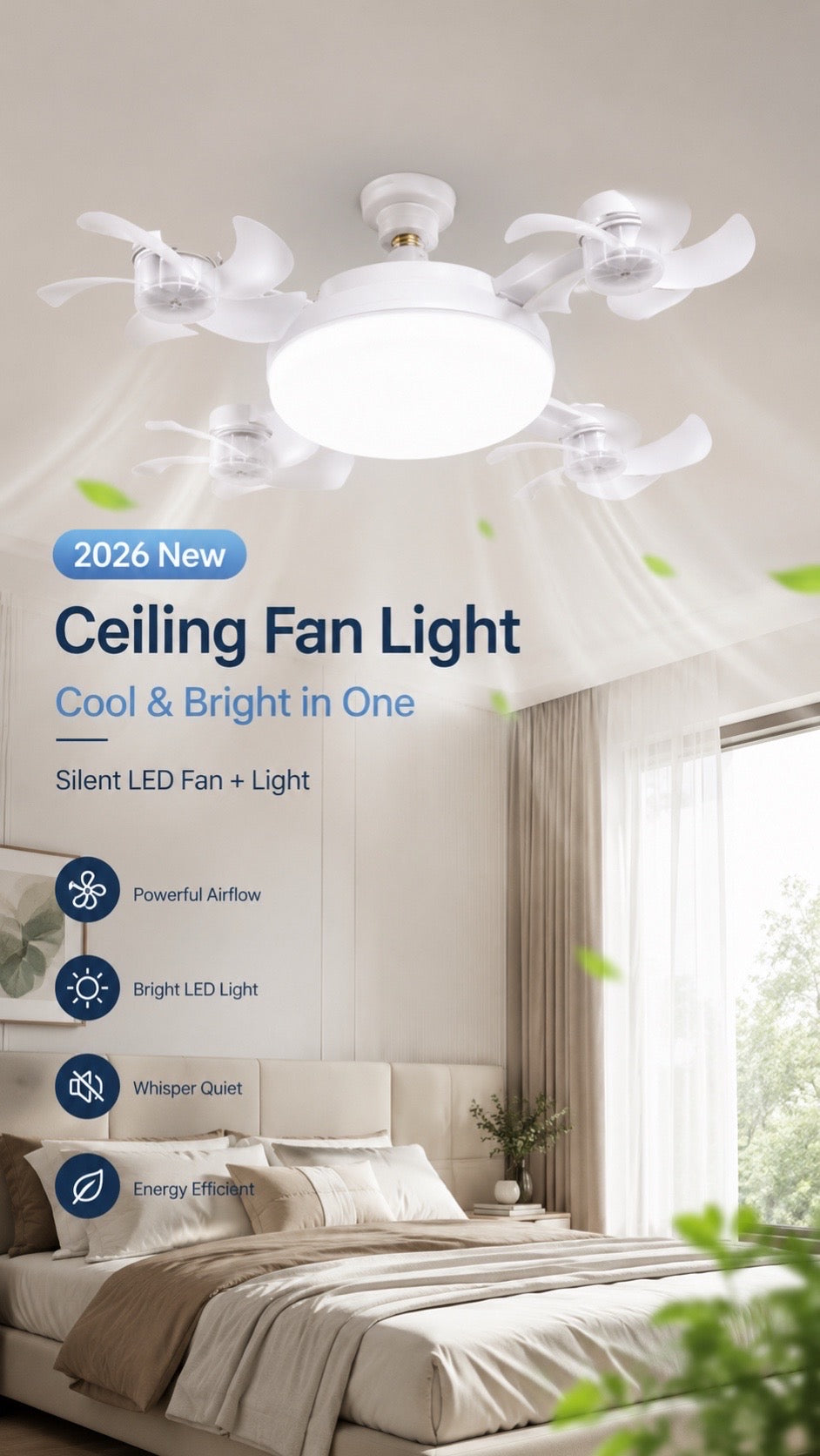 ✨ 2-in-1 LED Ceiling Fan with Remote – Quiet Cooling & Modern Lighting