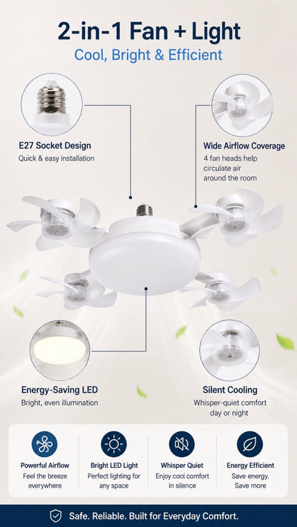✨ 2-in-1 LED Ceiling Fan with Remote – Quiet Cooling & Modern Lighting