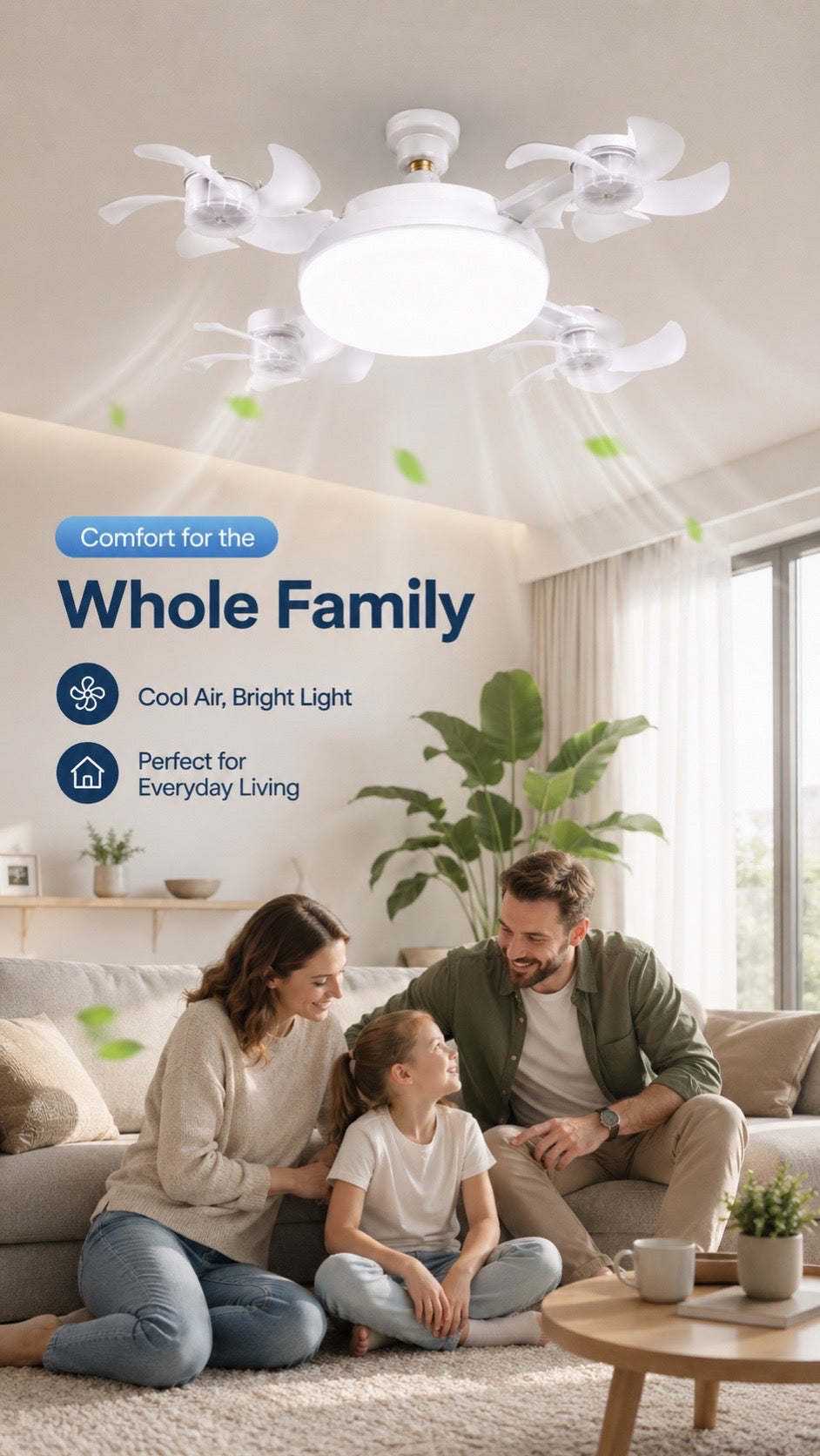 ✨ 2-in-1 LED Ceiling Fan with Remote – Quiet Cooling & Modern Lighting